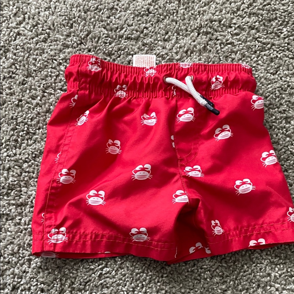 Red Crab Print Baby Swim Trunks